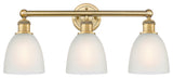 Castile 3-Light 24" Bath Vanity Light, Brushed Brass Finish, White Shade