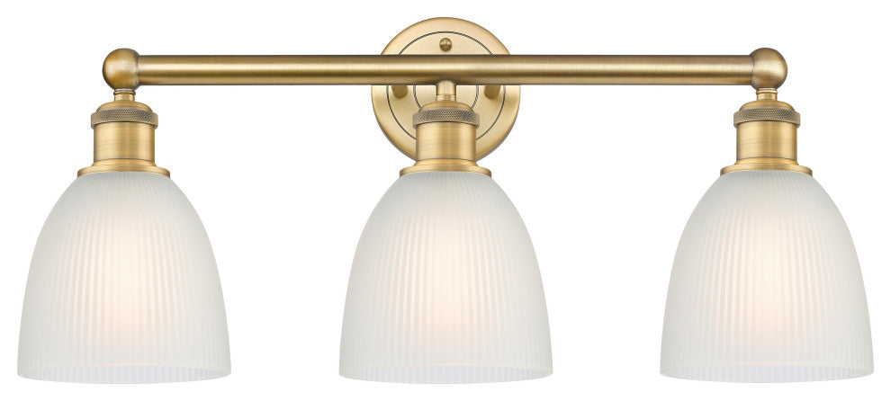 Castile 3-Light 24" Bath Vanity Light, Brushed Brass Finish, White Shade