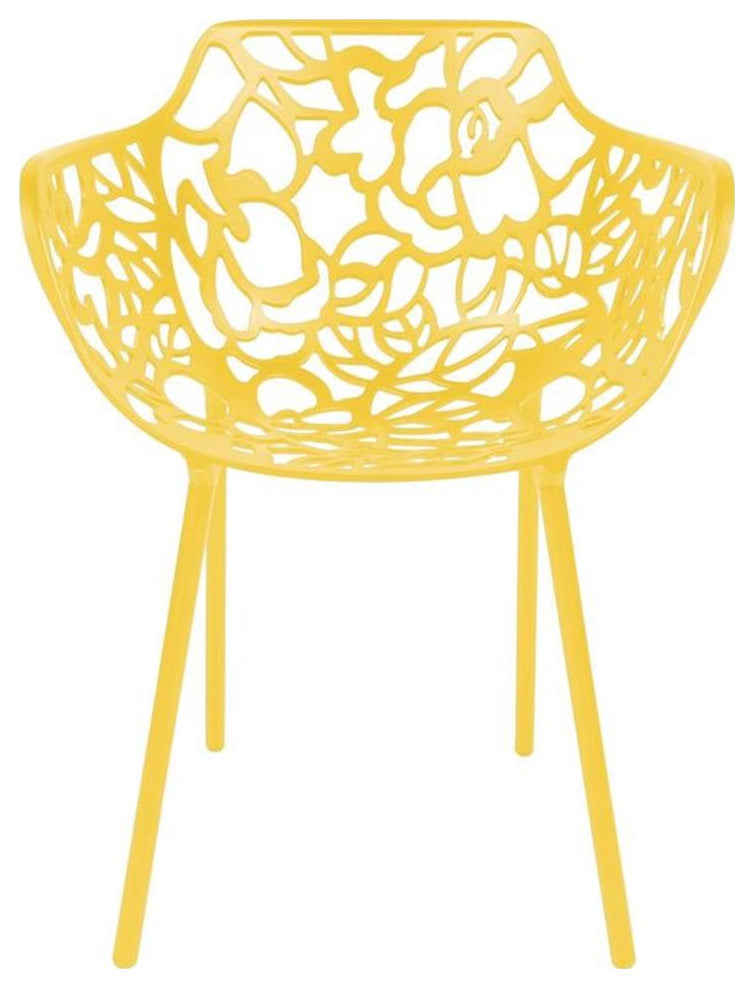 LeisureMod Devon Modern Indoor Outdoor Aluminum Dining Armchair in Yellow