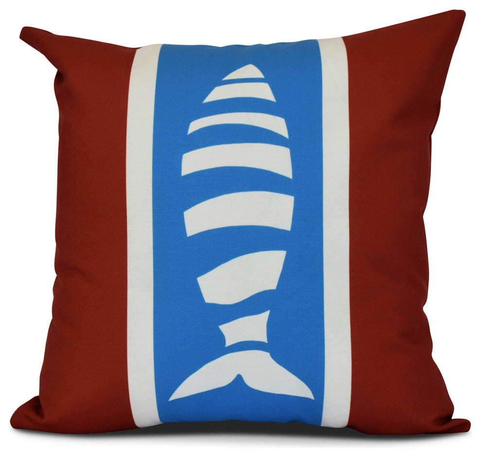 Puzzle Fish, Animal Print Outdoor Pillow, Red, 18"x18"