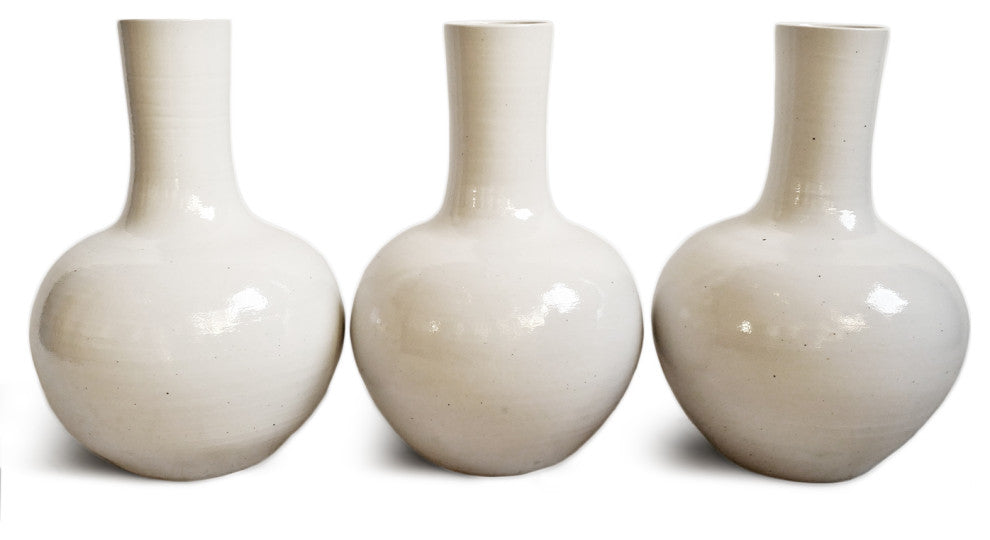 White Long Neck Ceramic Vase
