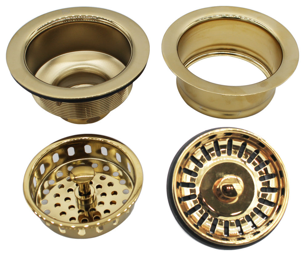 CO2165S 3.5" Post Style, Kitchen Sink Basket Strainer, Polished Brass