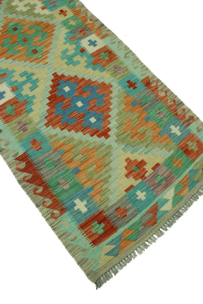 Sangat Kilim Lev Rust/Green Runner, 2'8x8'3