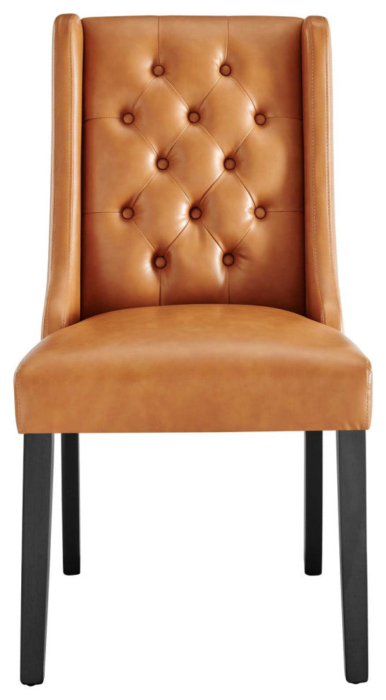 Baronet Button Tufted Vegan Leather Dining Chair, Tan