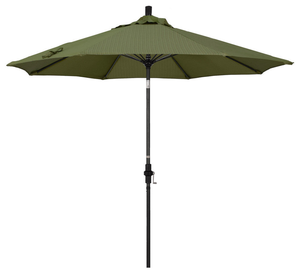 9' Matted Black Collar Tilt Lift Fiberglass Rib Aluminum Umbrella, Olefin, Terrace Fern
