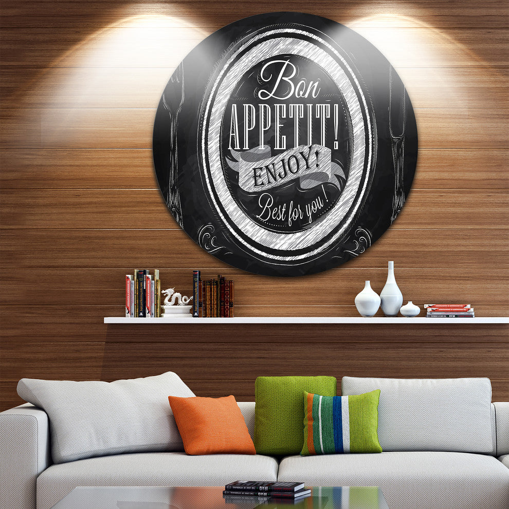 Lettering On A Plate, Digital Art Round Metal Wall Art, 11"