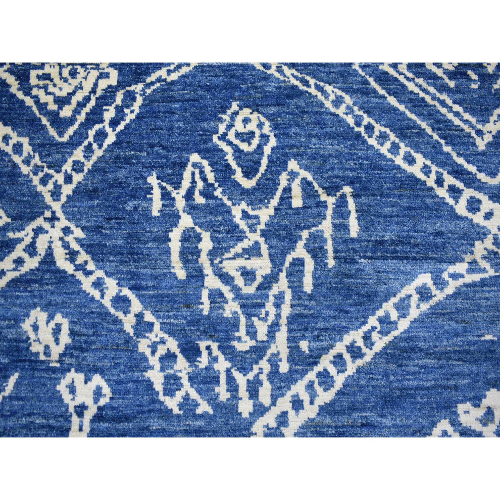 Blue, Hand Knotted, Soft and Shiny Wool, Moroccan Berber Rug, 8'10"x11'5"