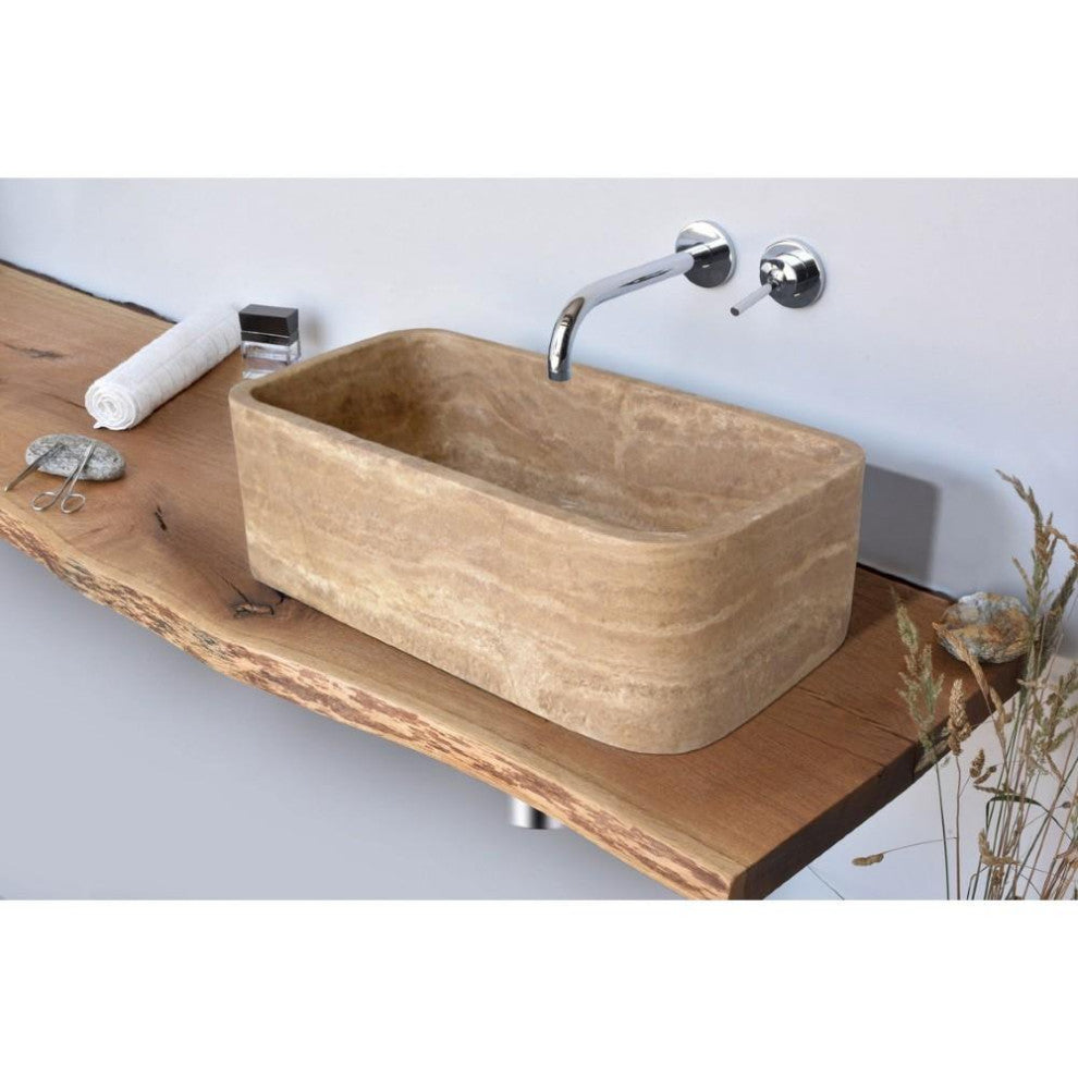 Noce Brown Natural Stone Farmhouse Apron Kitchen Sink (W)18" (L)30" (H)10"