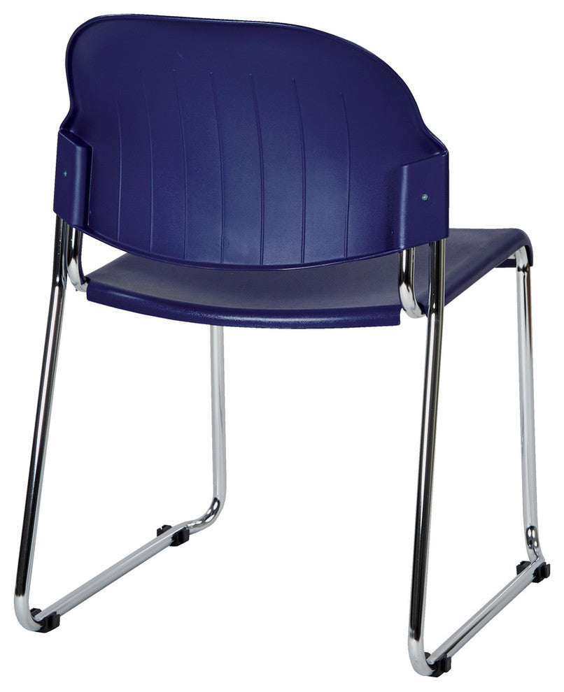 Set of 2 Stack Chair With Plastic Seat and Back, Blue
