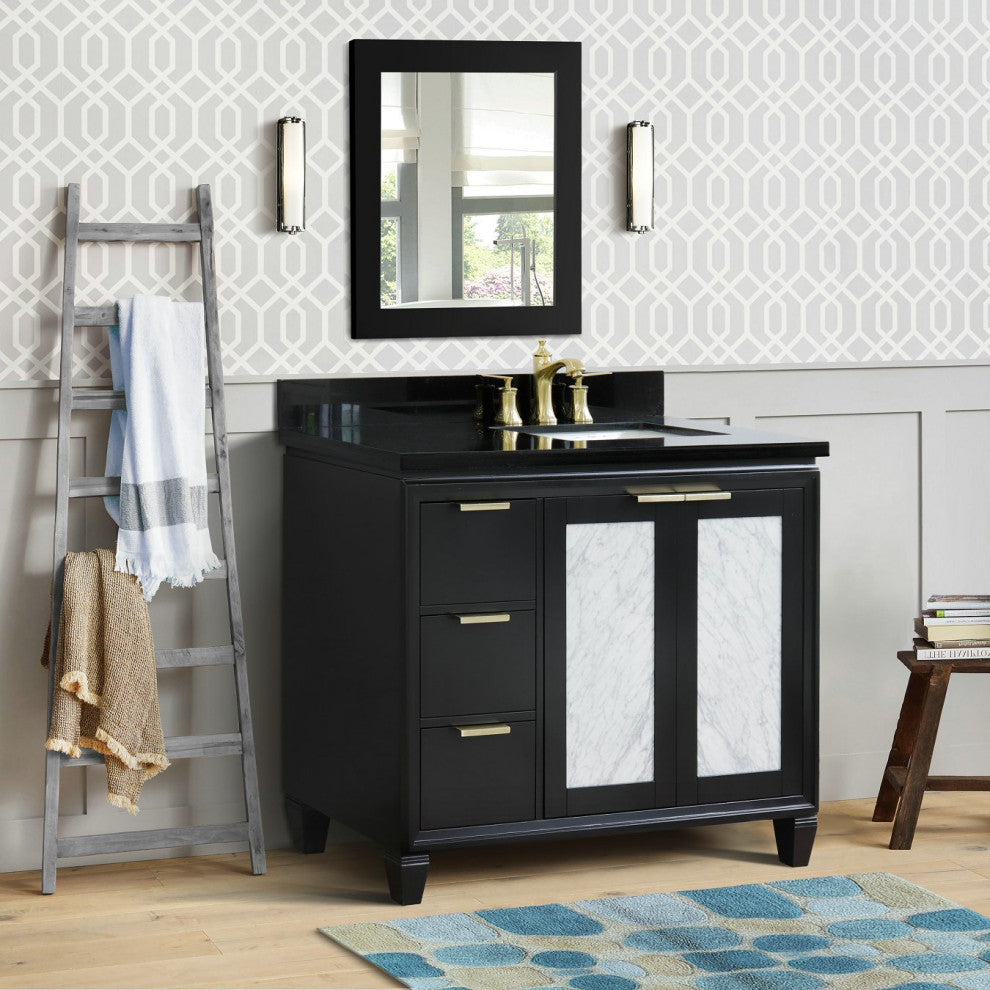 43" Single Vanity, Black Finish With Black Galaxy