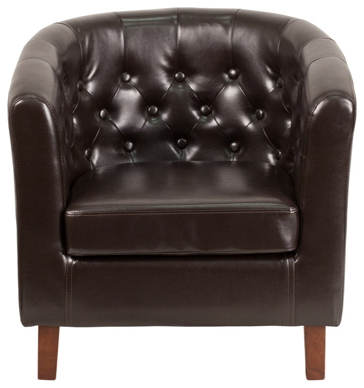Brown Leather Barrel Chair
