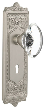 Double Egg & Dart Plate With Oval Clear Crystal Knob, Satin Nickel