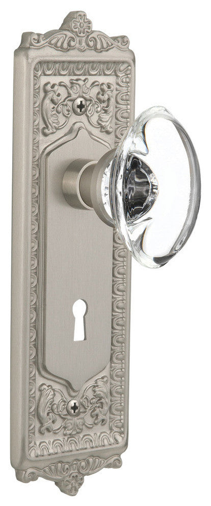 Double Egg & Dart Plate With Oval Clear Crystal Knob, Satin Nickel