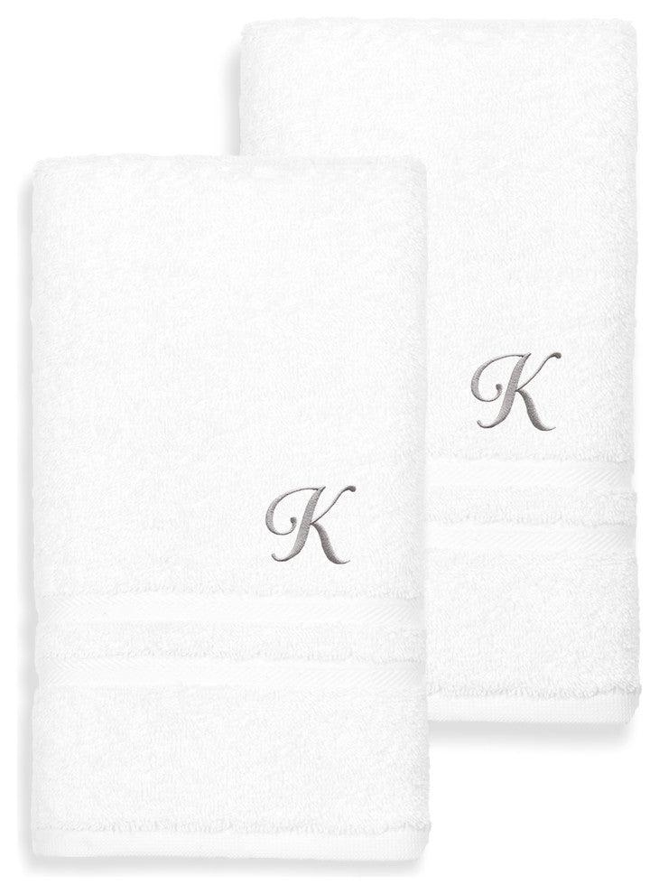 Denzi Hand Towels With Monogrammed Letter, Set of 2, K