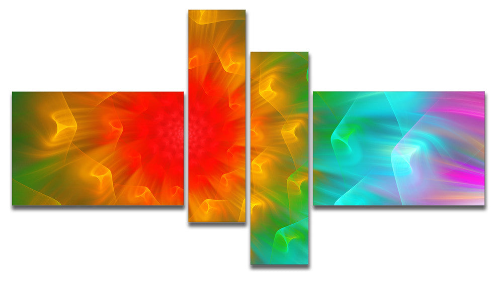 Large Red Alien Fractal Flower, Large Floral Canvas Art Print, 60"x32", 4 panels