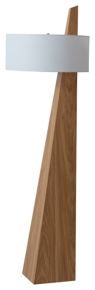 Obelisk Floor Lamp - Natural Ash Wood Finish, White Cotton-Linen Shade