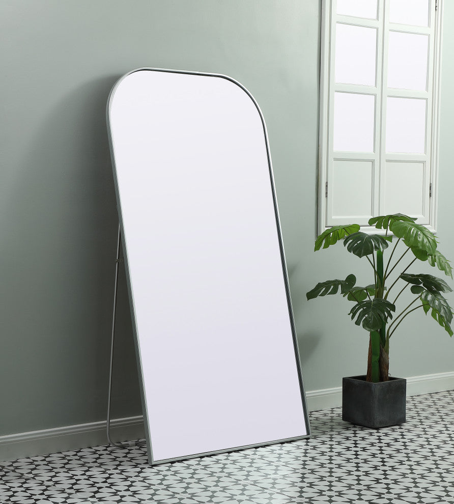 Metal Frame Arch Full Length Mirror 35X66 Inch, Silver
