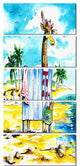 "Giraffe in Dressing Room on Beach" Cartoon Animal Print, 5 Panels