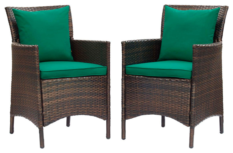 Conduit Outdoor Patio Wicker Rattan Dining Armchair Set of 2 - Brown Green