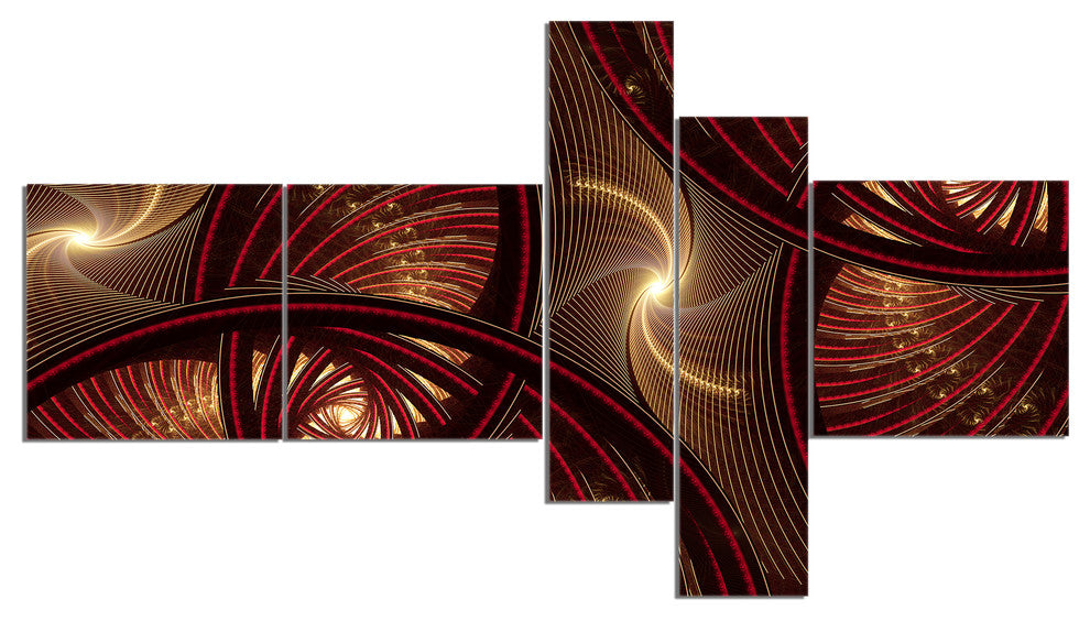 Brown Symmetrical Fractal Pattern, Floral Canvas Art Print, 60"x32", 5 panels