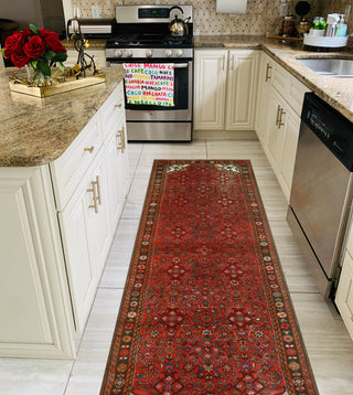 Fine Vintage Distressed Beldan Red/Charcoal Runner, 3'7x13'5