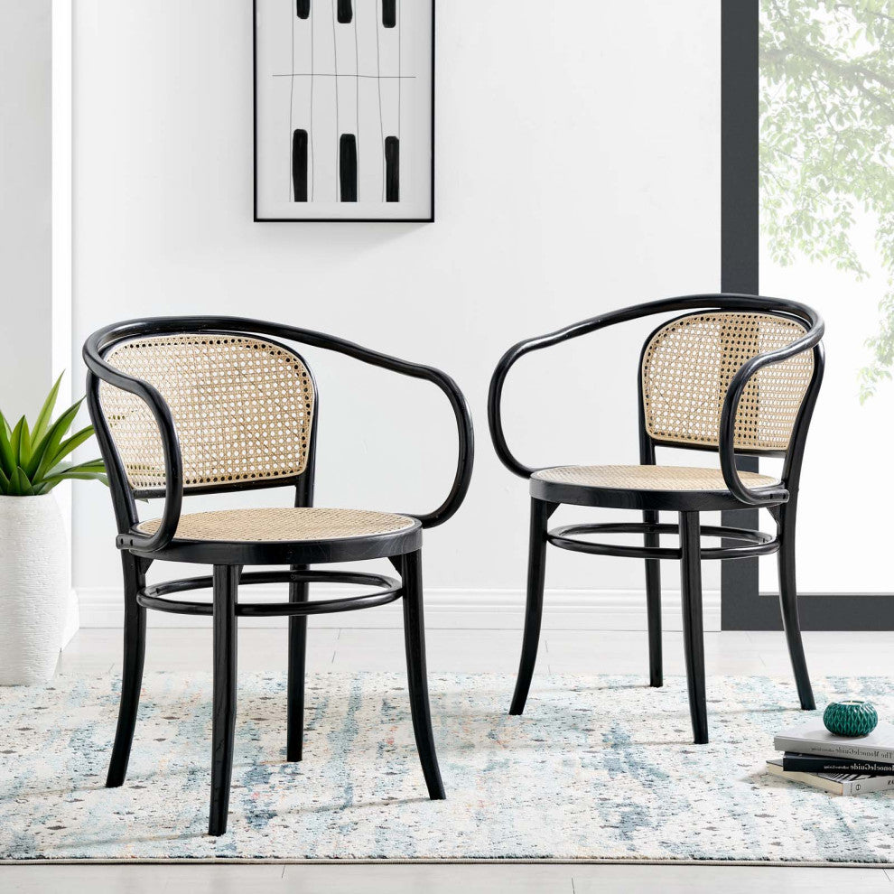 Side Dining Chair, Set of 2, Black, Wood, Modern, Cafe Bistro Hospitality