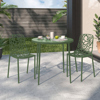 LeisureMod Devon Modern Outdoor Stackable Aluminum Dining Chair, Set of 2, Khaki Green