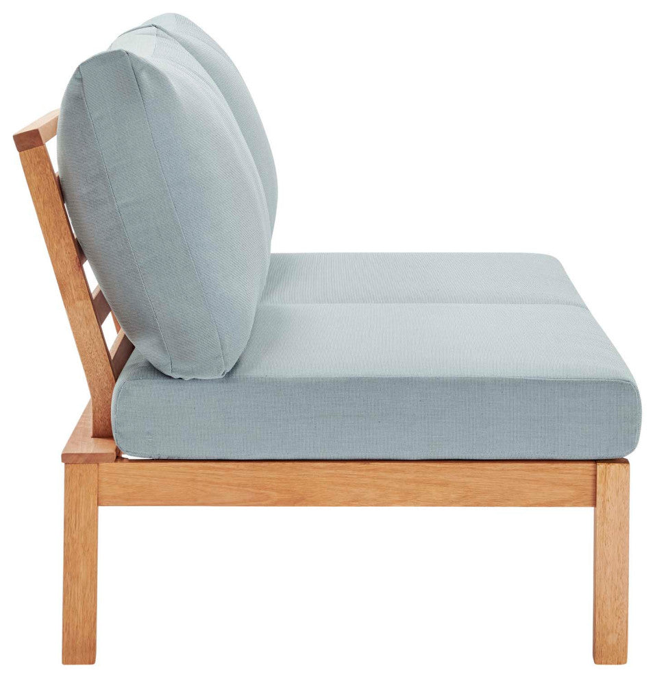 Lounge Loveseat Sofa, Wood, Brown Natural Blue, Modern, Outdoor Patio Bistro
