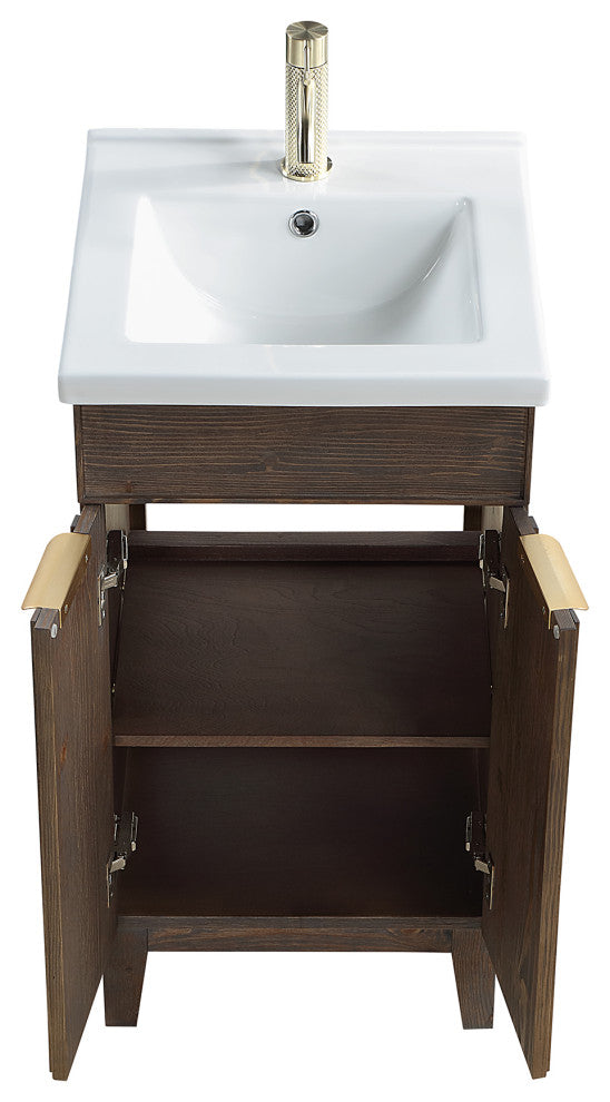 Palos Bathroom Vanity, Spruce Aged Brown, 18", Ceramic Top, No Mirror