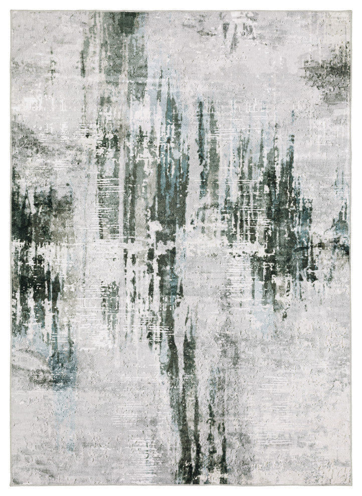 Michaela Machine Washable Modern Grey/ Teal Indoor Area Rug, Grey, 5'x7'