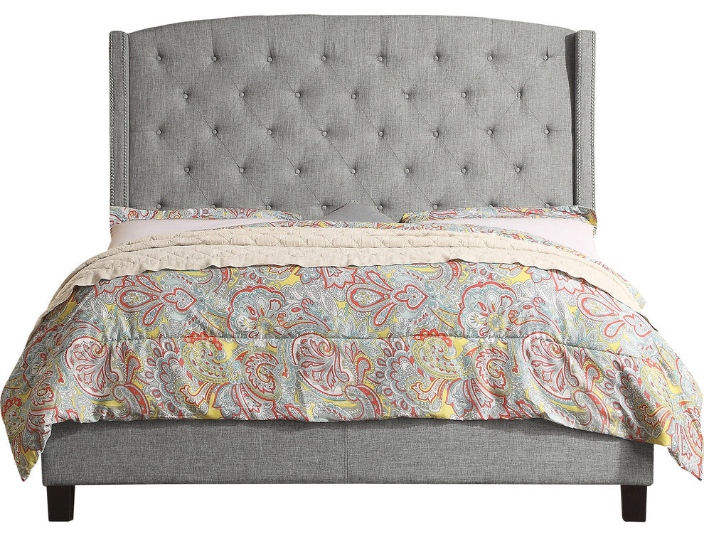 Noblesville Upholstered Panel Bed, Gray, Eastern King