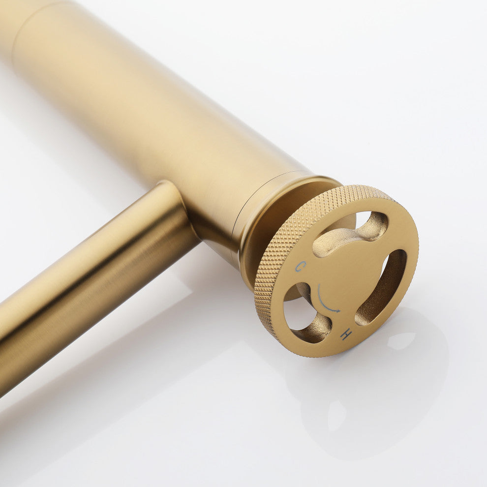 Deck Mounted Single Hole Bathroom Sink Faucet, Brushed Gold