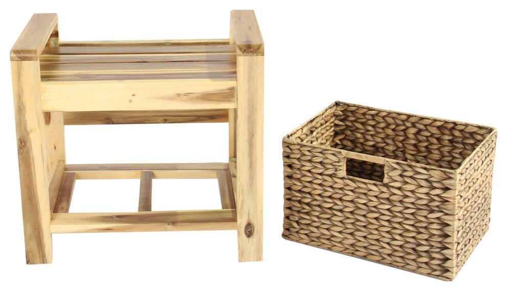 Brae Water Hyacinth Wood Storage Stool - Brown