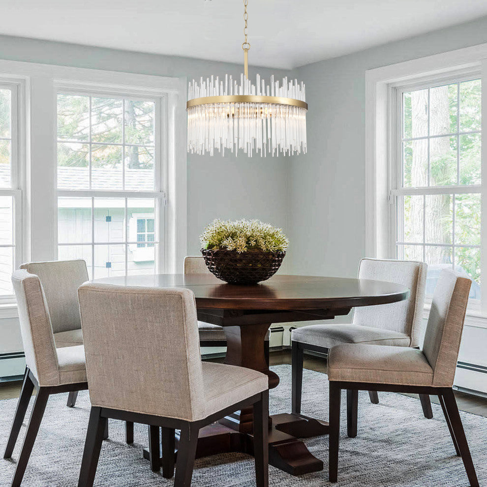 Eva 5-light Crystal Bars Glass Rods Chandelier, Shiny Bronze