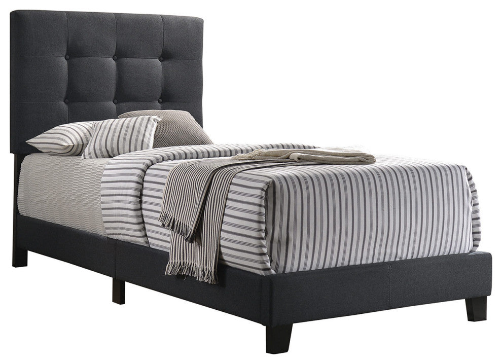 Fabric Upholstered Tufted Twin Size Bed, Charcoal