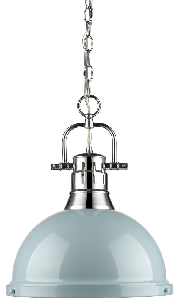 Golden Lighting 3602-L-CH Duncan 1 Light 14"W Pendant - Chrome / Seafoam