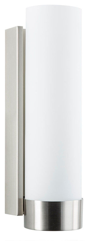 1-Light Bath Vanity Elina Wall Sconce With Frosted Glass Shade, Brushed Nickel