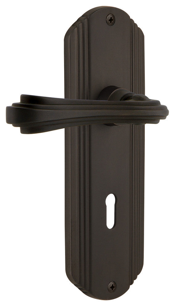 Deco Plate With Keyhole Fleur Lever, Oil-Rubbed Bronze, Right-Handed