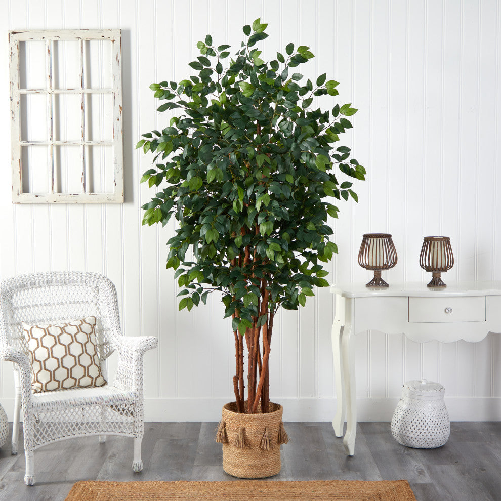 T2989 7 Sakaki Artificial Tree in Handmade Natural Jute Planter With Tassels