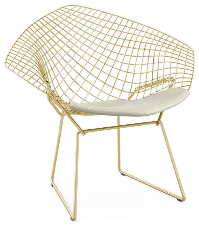 Diamond Bertoia Wire Chair, Gold/White