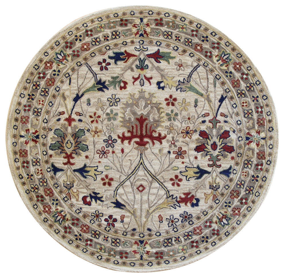 EORC Ivory Hand-Tufted Wool Morris Rug 6' Round