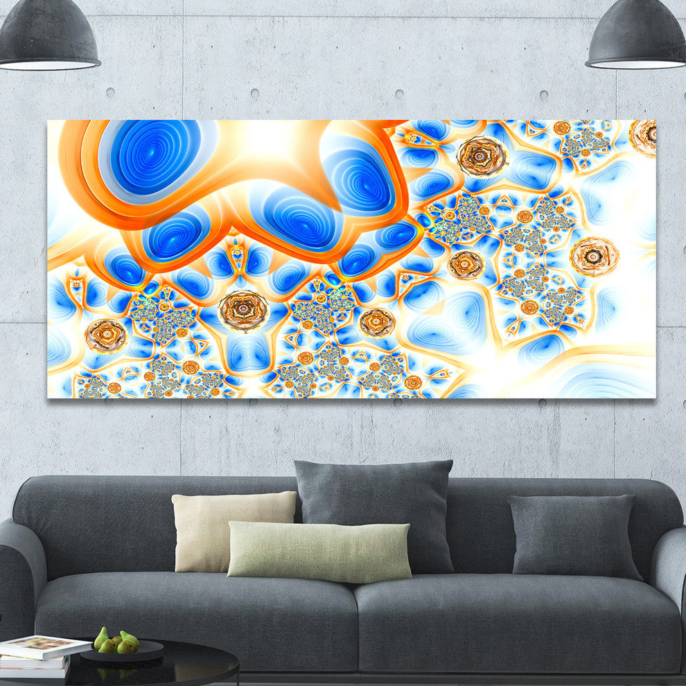 Yellow Blue Exotic Pattern, Oversized Abstract Canvas Art Print, 60x28