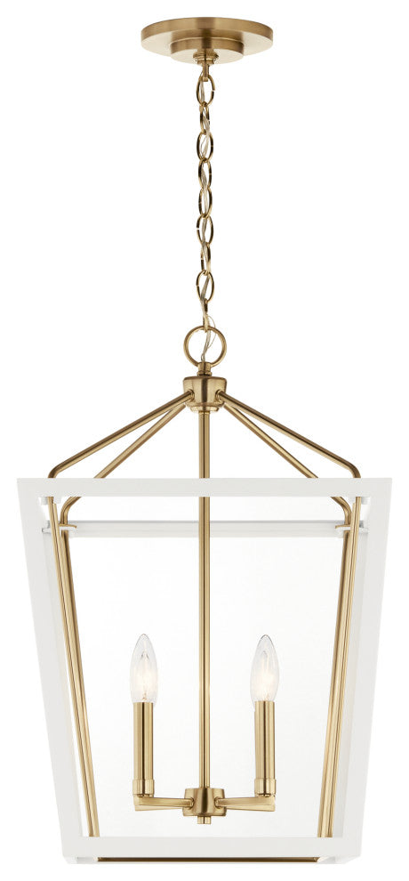 Delvin 24" 4 Light Pendant With Clear Glass, Champagne Bronze and White