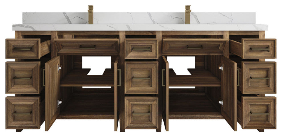Santa Monica 84 Double Sink Bath Vanity in Graywashed Teak 2" Calacatta Laza