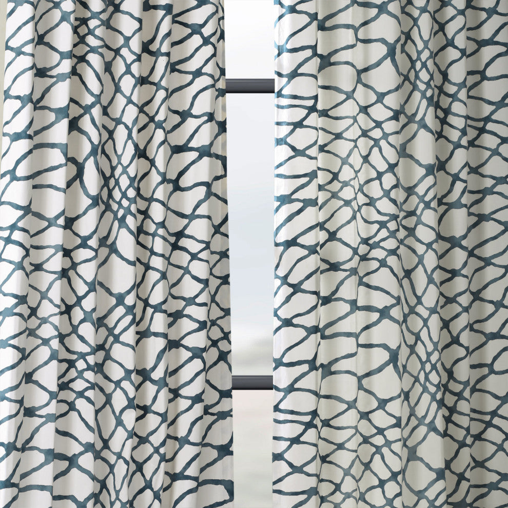 Ellis Printed Cotton Twill Curtain Single Panel, Ellis Blue, 50"x108"