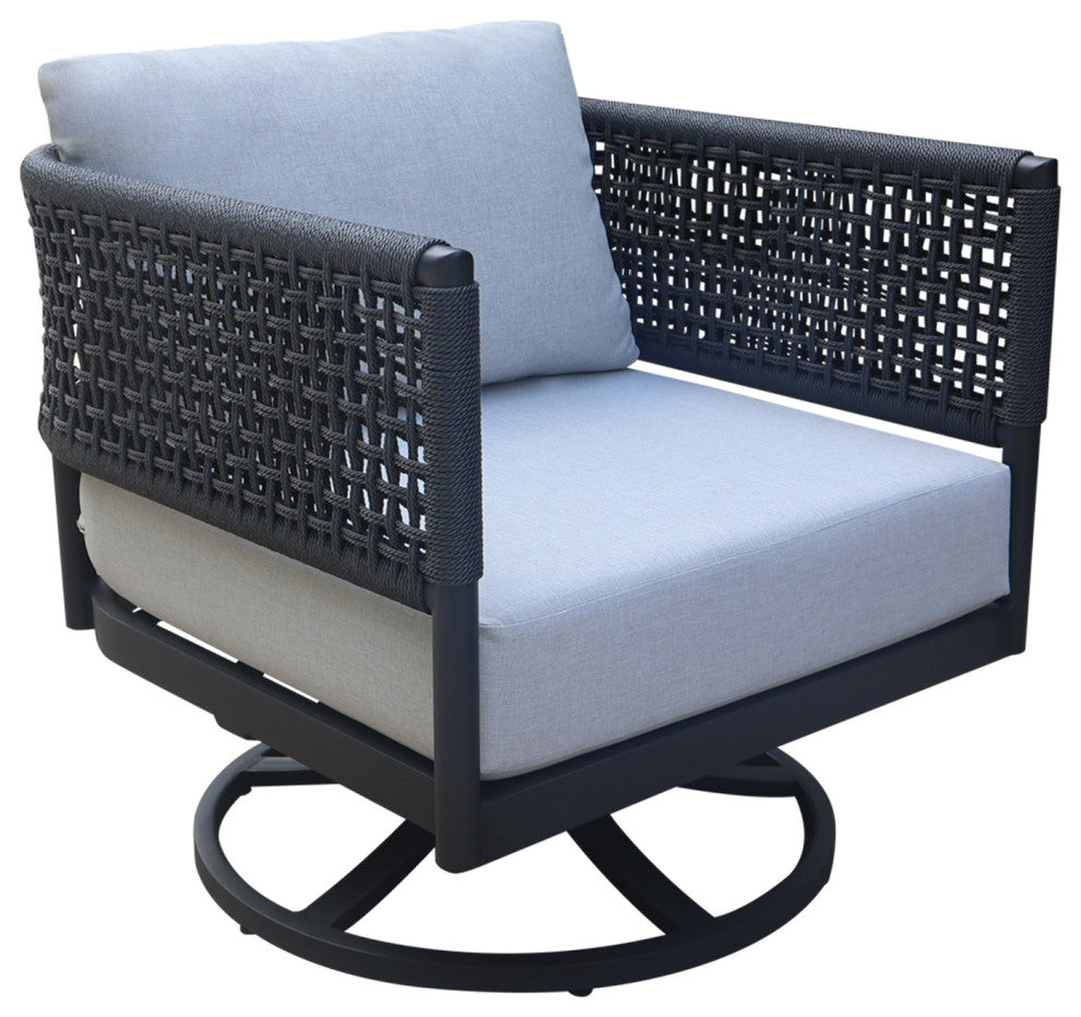 Outdoor Patio Woven Abaca Rope Swivel Rocking Chair with Cushion