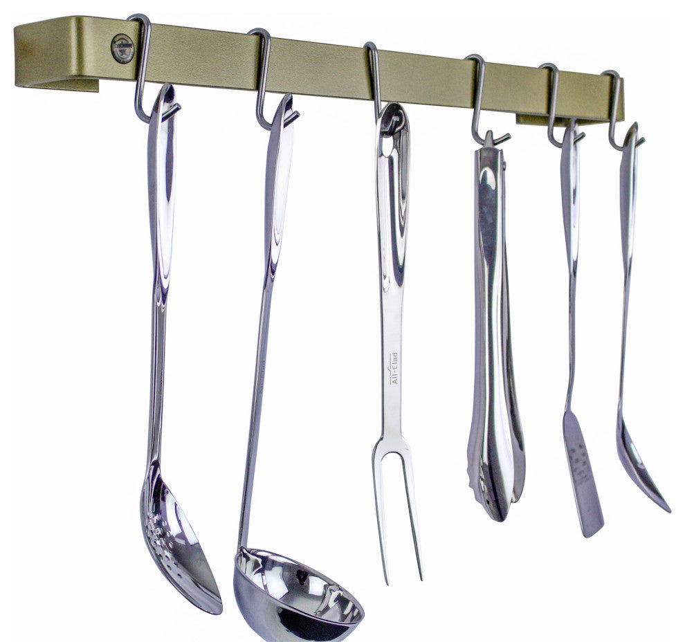 Handcrafted 30" Wall Rack Utensil Bar w 6 Hooks, Brass PC