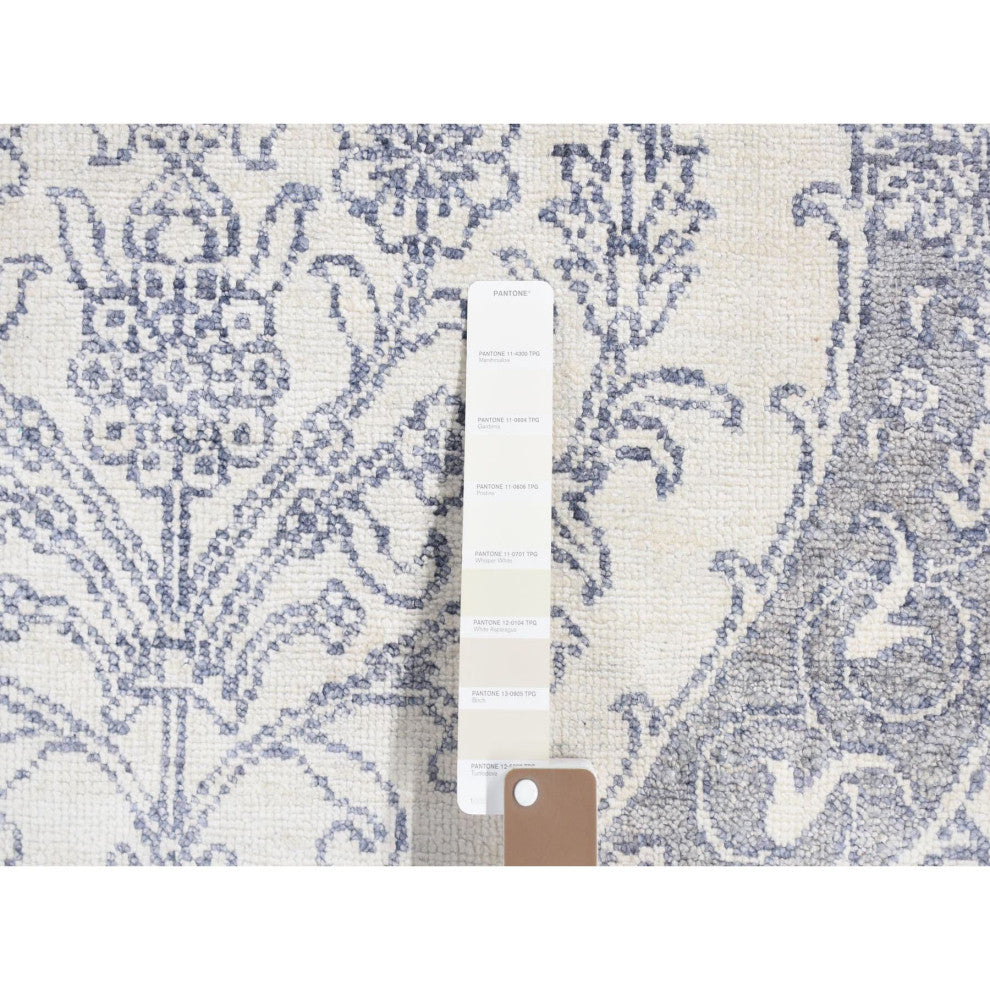 Ivory Hand Knotted Cotton Mughal Empire Agra Flower Bouquet Design Rug 9'x12'
