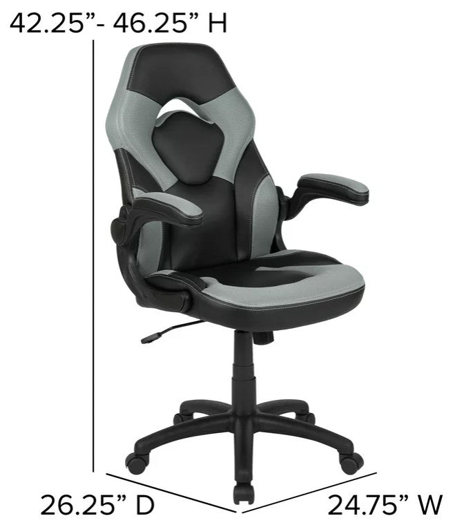 Gaming Desk & Chair Bundle, Detachable Cup Holder & PU Leather Seat, Gray