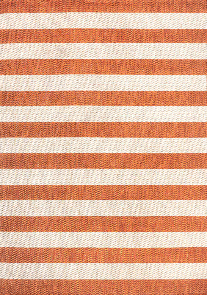 Negril Two-Tone Wide Stripe Indoor/Outdoor Area Rug, Orange/Beige, 3x5